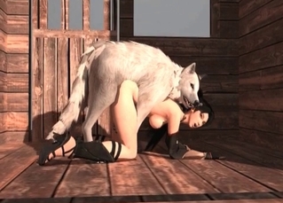 3D Wolf fucks a slutty brunette
