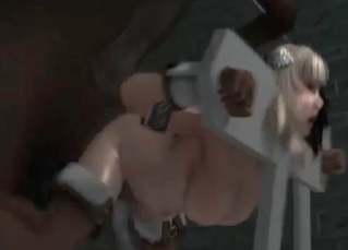 Roped slut fucked by a 3D horse