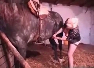 Milf slowly sucks a horse dick