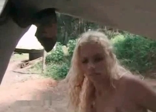 Blonde swallows some horse sperm