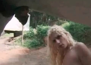 Blonde swallows some horse sperm