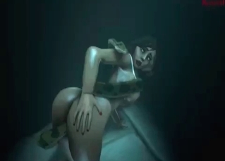 3D snake fucks a busty brunette