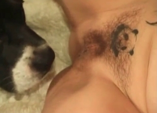 Masked lady licked by her doggy