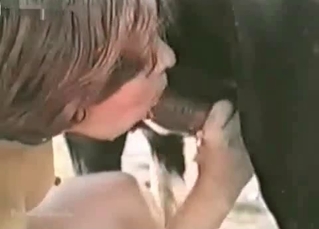 Short-haired girl pleasing horse