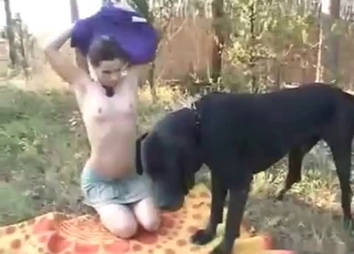 Dog and brunette outdoor