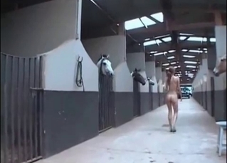 Skinny bitch sucks a horse cock
