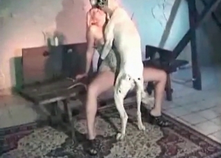 Nasty blonde and a puppy