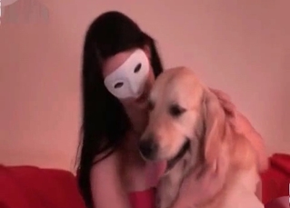 Pet pleasing masked girl