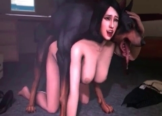 Busty 3D zoophile and Doberman