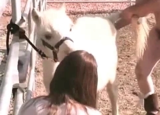 Redhead enjoys her doggy