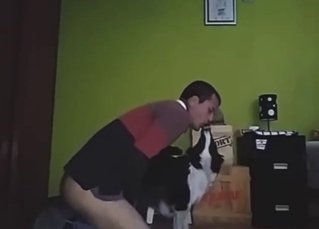 Wicked fucker with a hot body licks his dog first