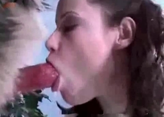 Beauty sucks a doggy sausage